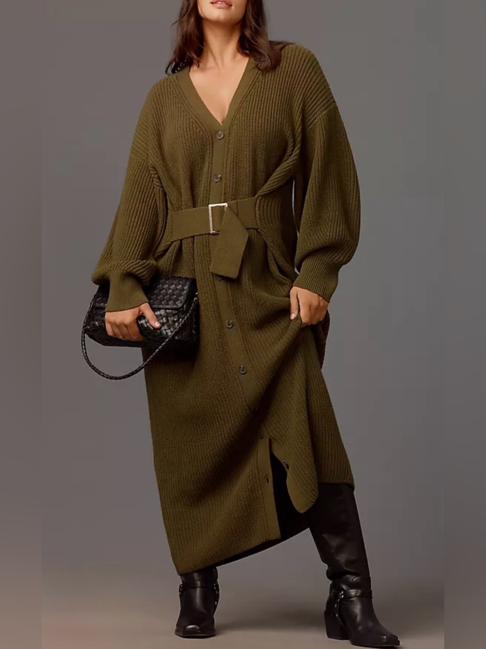 Anthropologie Long-Sleeve Belted
Cardigan Sweater Midi Dress